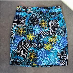 Y2k Tropical Zebra Skirt Size Large Floral Vibrant Vacation Resortwear Cruise